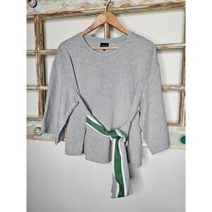 Who What Wear Grey Sporty Tie Front Shirt w/  Wide 3/4 Sleeves Size Large